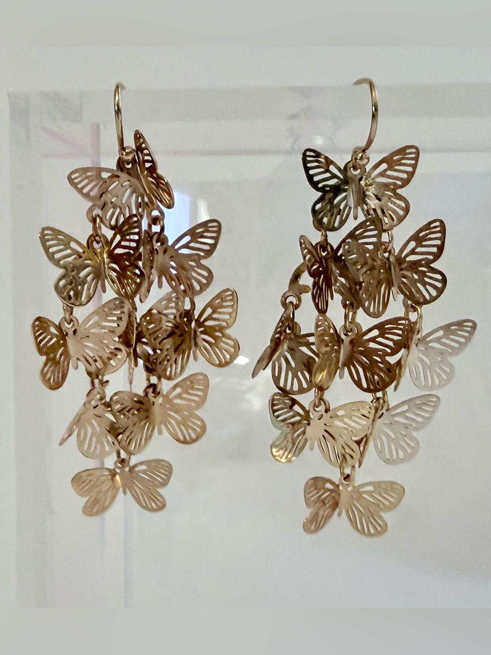 Gold Tone Cascading Butterfly Dangle Statement Earrings